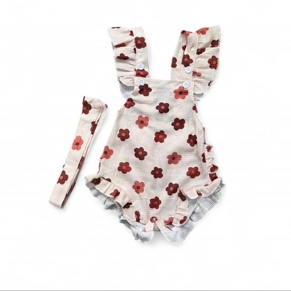 no brand Other - Floral Ruffle Baby Romper with headband 0-3 months